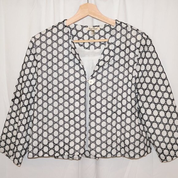 Onque Casuals Size Large Cropped Jacket White Black 3/4 Sleeves One Button - Picture 13 of 14